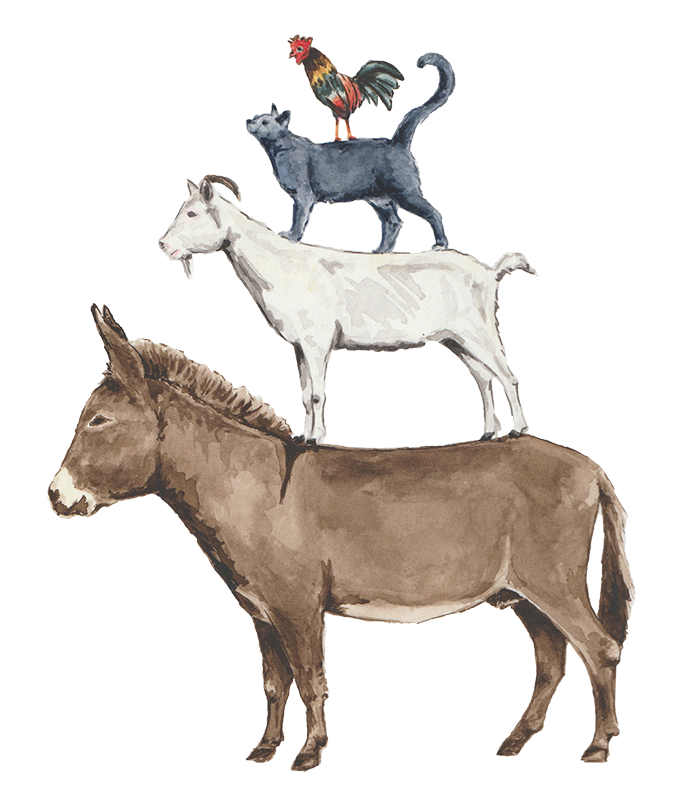 Illustratie: een toren van boerderijdieren